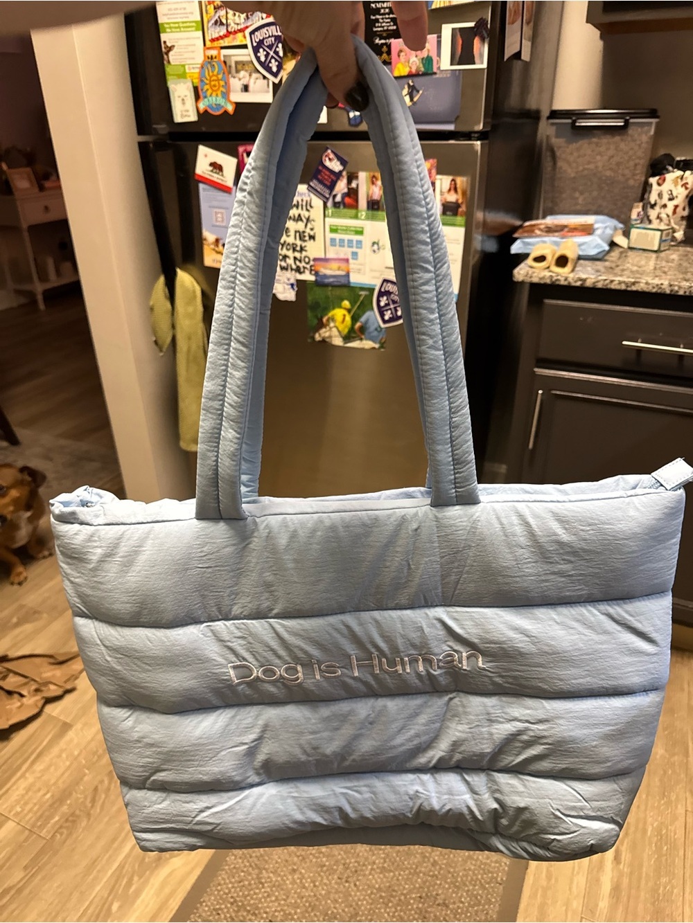 Dog is Human Light Blue Puffer Tote Bag - Picture 2 of 4